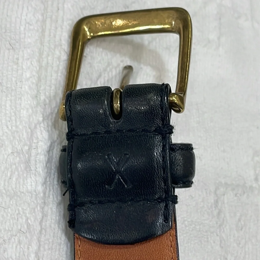 Mens Ralph Lauren Leather Dress Belt Black & Brown Brushed Gold Buckle Size 38